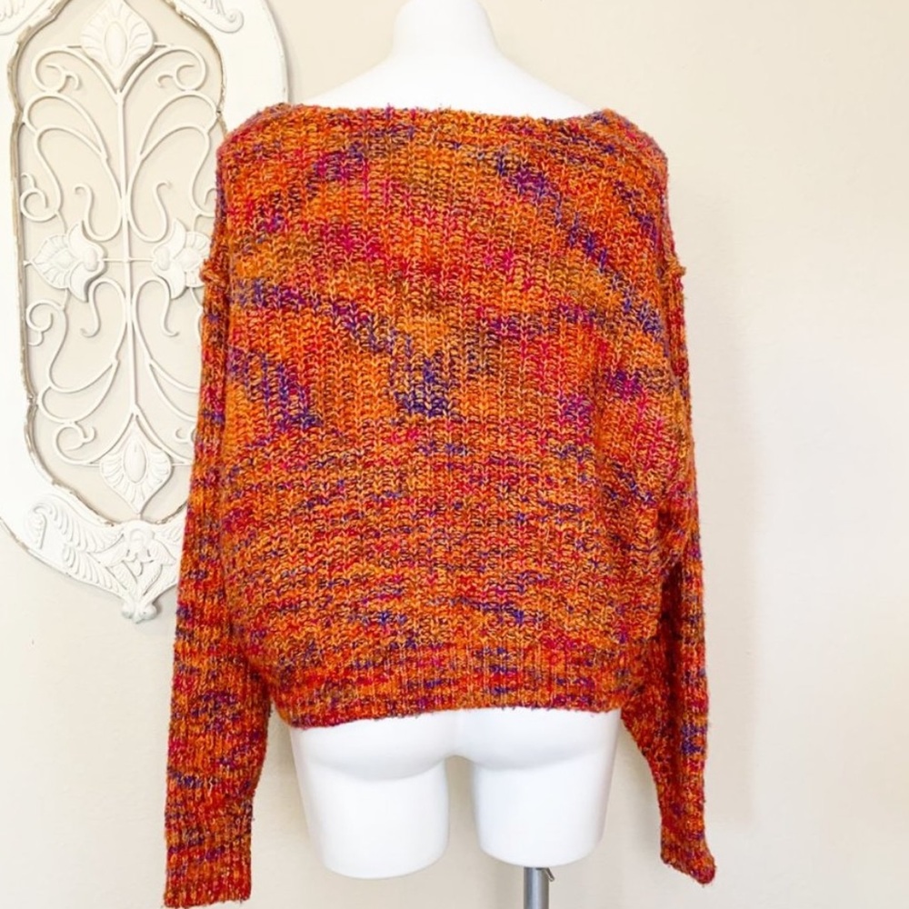 Free People Colorful Multicolor Bright Orange Pink Sweater V-Neck Cardigan XS/S!